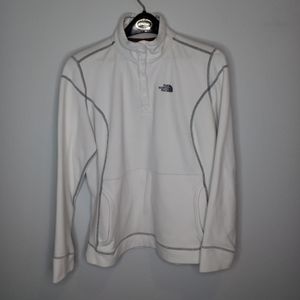 North Face Polartec Fleece Pullover Women's Medium Snap Button White/Grey